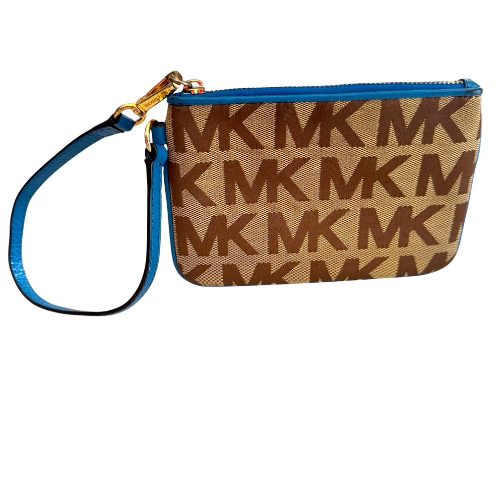 Michael Kors Tan and Blue Logo Wristlet